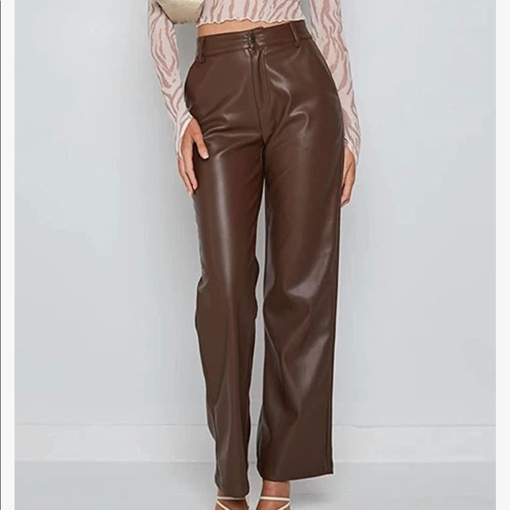 Brown leather pants / straight leg